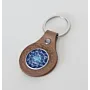 Handmade Natural Leather Keychain with Blue Snowflake Medallion