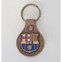 Handmade Leather Keychain with Barcelona Crest on Brown Leather