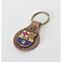 Handmade Leather Keychain with Barcelona Crest on Brown Leather