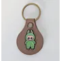 Leather Keychain with Green Labubu Character Handcrafted Design