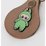 Leather Keychain with Green Labubu Character Handcrafted Design