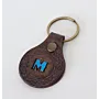 Leather Keychain with Blue Letter M Emblem Handcrafted Design