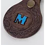 Leather Keychain with Blue Letter M Emblem Handcrafted Design