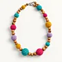 Multicolor Crochet Bead Necklace with Natural Olive Wood