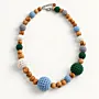 Blue and Green Crochet Bead Necklace with Olive Wood