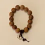 Handmade Olive Wood Bead Bracelet with Round Wooden Pendant Detail