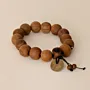 Handmade Olive Wood Bead Bracelet with Round Wooden Pendant Detail