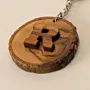 Rustic Wood Slice Initial R Keychain with Natural Bark Edge
