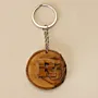 Rustic Wood Slice Initial R Keychain with Natural Bark Edge