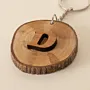 Olive Wood Slice Initial D Keychain with Natural Bark Edge