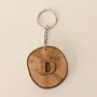 Olive Wood Slice Initial D Keychain with Natural Bark Edge