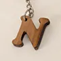 Rustic Wooden Initial N Keychain with Hand-Carved Letter Detail