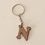 Rustic Wooden Initial N Keychain with Hand-Carved Letter Detail