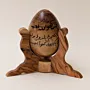 Arabic Calligraphy Wooden Egg Sculpture with Display Stand