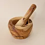 Hand-Carved Olive Wood Mortar and Pestle Set with Natural Grain