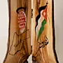 Jordan and Palestine Wooden Open-Book Sculpture with Flag Motifs