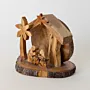 Handcrafted Wooden Nativity Scene with Stable and Palm Tree