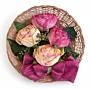 Handmade Straw Basket Wall Decor with Pink Roses