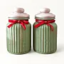 Set of 2 Sage Green Hand-Painted Glass Storage Jars
