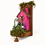 Dark Pink Hanging Birdhouse Wall Decor with Fence
