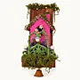 Dark Pink Hanging Birdhouse Wall Decor with Fence