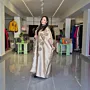 Gold Taffeta Satin Abaya with 3D Floral Details
