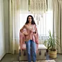 Pink Linen High-Low Jacket with Relaxed Shape