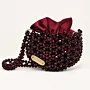 Handmade Burgundy Glass Crystal Bead Drawstring Bag