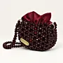 Custom Handmade Burgundy Glass Crystal Bead Drawstring Bag, 16x7x10 cm thumbnail