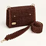Custom Handmade Brown Bead Shoulder Bag, 24.5x10.5x17 cm thumbnail