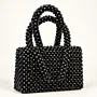 Handmade Black Crystal Beaded Handbag with Double Handles