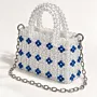 Handmade White and Blue Floral Crystal Beaded Handbag