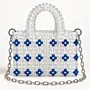 Handmade White and Blue Floral Crystal Beaded Handbag