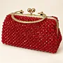 Handmade Red Crystal Beaded Metal-Frame Bag