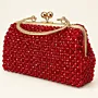 Handmade Red Crystal Beaded Metal-Frame Bag