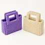 Handmade Pearl Beaded Square-Handle Bag in Two Colors
