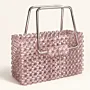 Handmade Silver Crystal Beaded Bag with Metal Handle