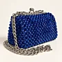 Handmade Navy Crystal Beaded Metal-Frame Handbag