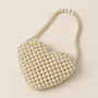 Handmade Off-White Pearl Beaded Heart-Shaped Handbag