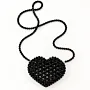 Handmade Black Pearl Beaded Heart-Shaped Crossbody Bag