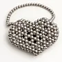 Handmade Silver Pearl Beaded Heart-Shaped Handbag