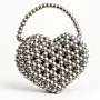 Handmade Silver Pearl Beaded Heart-Shaped Handbag