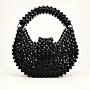 Handmade Black Crystal Beaded Crescent Handbag