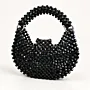 Handmade Black Crystal Beaded Crescent Handbag
