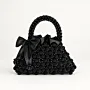 Handmade Black Floral Beaded Handbag with Satin Bow