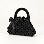 Handmade Black Floral Beaded Handbag with Satin Bow