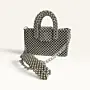 Silver Pearl Bead Handbag with Wide Handle & Chain