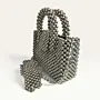 Silver Pearl Bead Handbag with Wide Handle & Chain