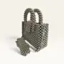 Silver Pearl Bead Handbag with Wide Handle & Chain