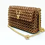 Amber Brown Beaded Flap Bag with Gold Stag Emblem
